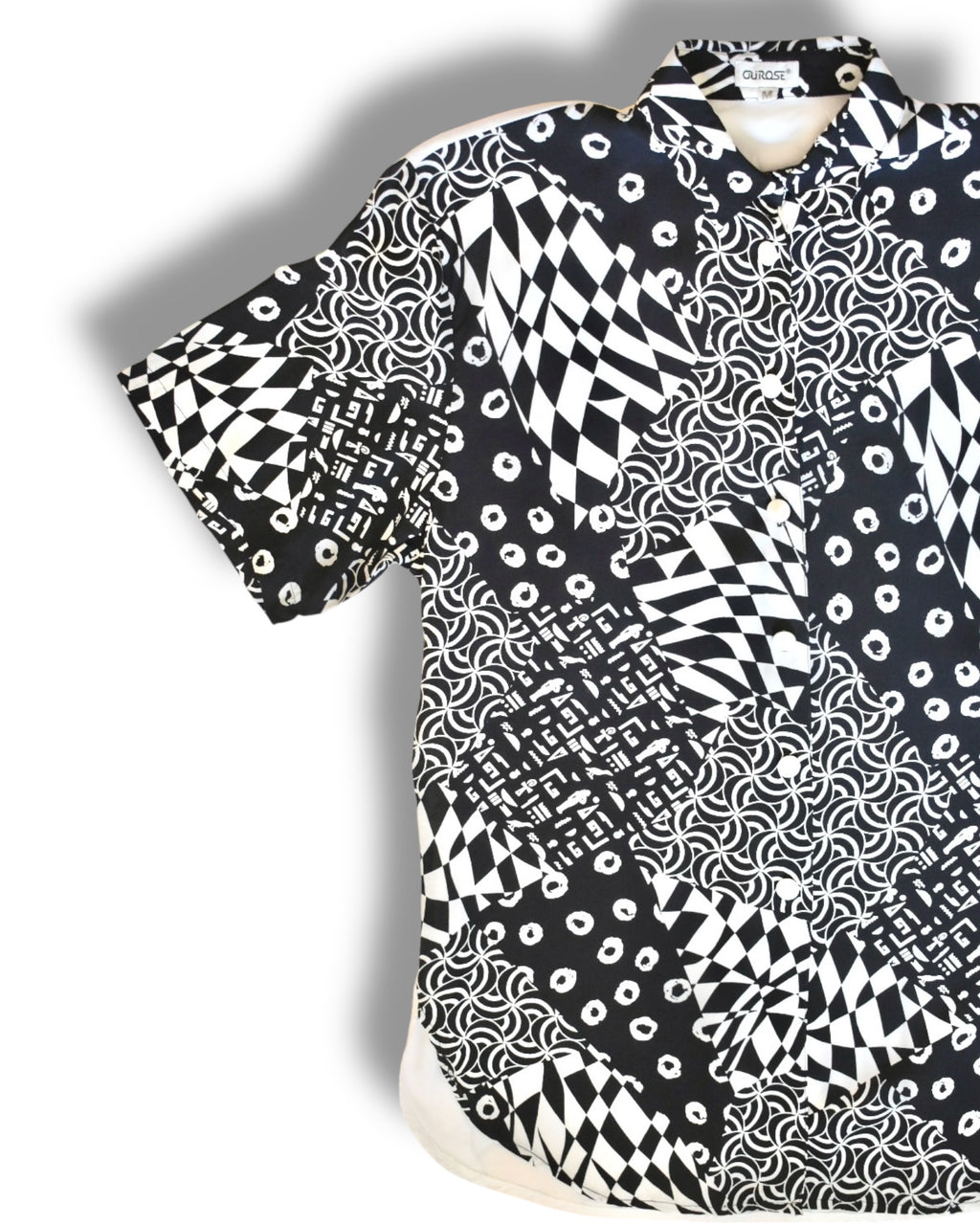 Vintage Button-Up Shirt (Abstract Black & White Print)