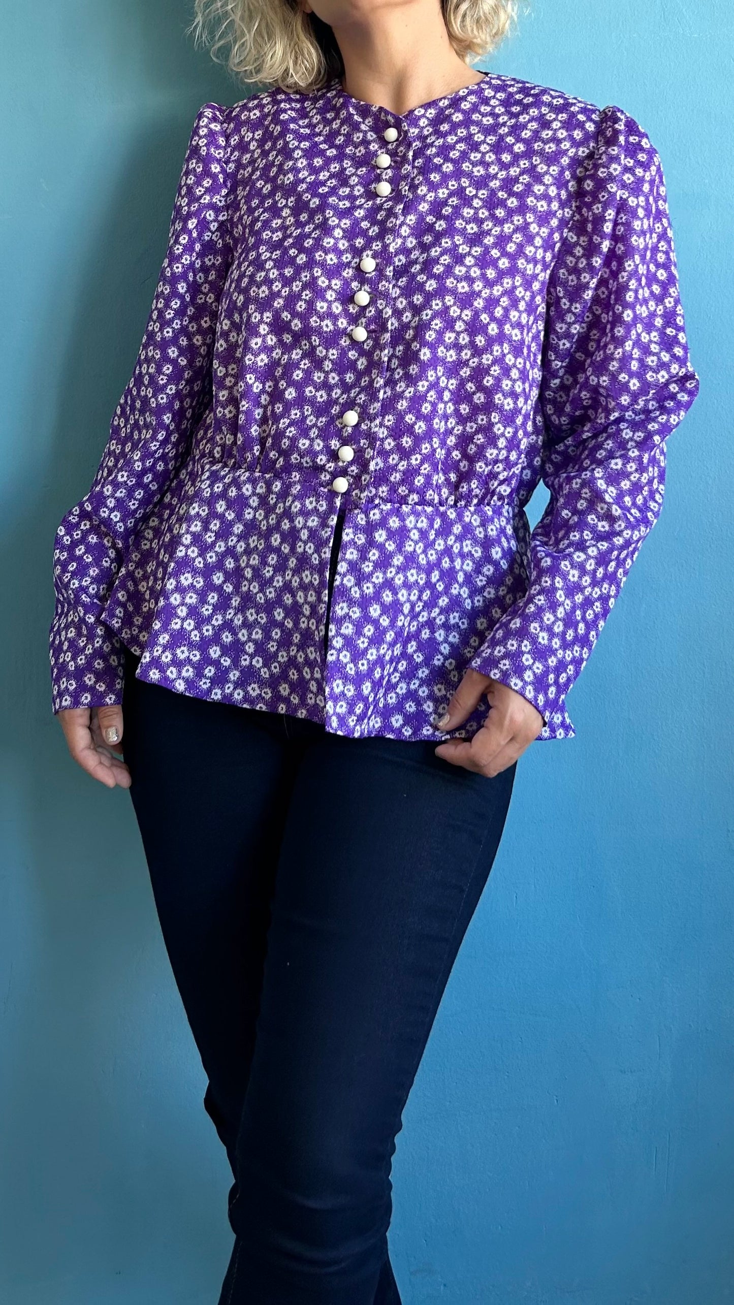 Vintage Purple Puff Long Sleeve Blouse