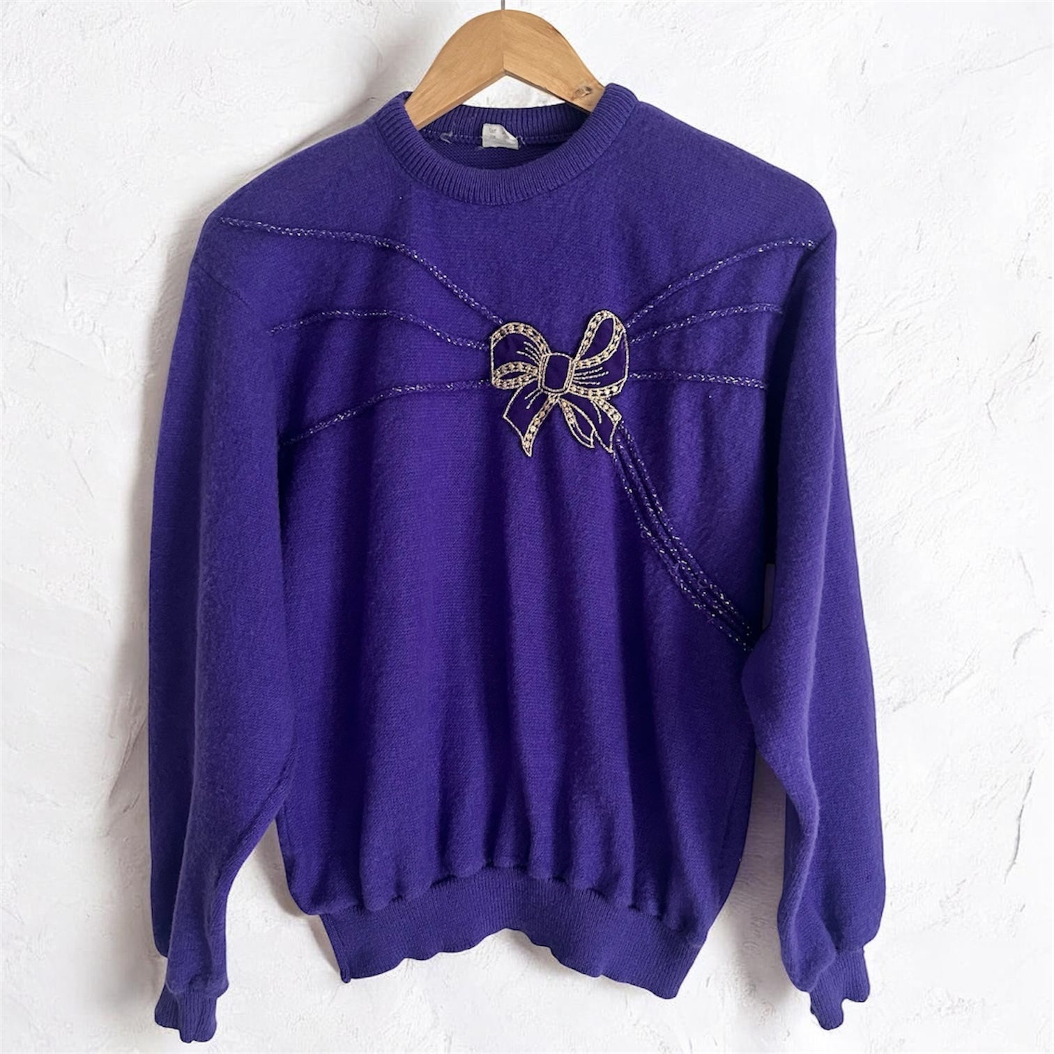 Vintage 80s Statement Knit – Royal Purple & Gold Bow Detail