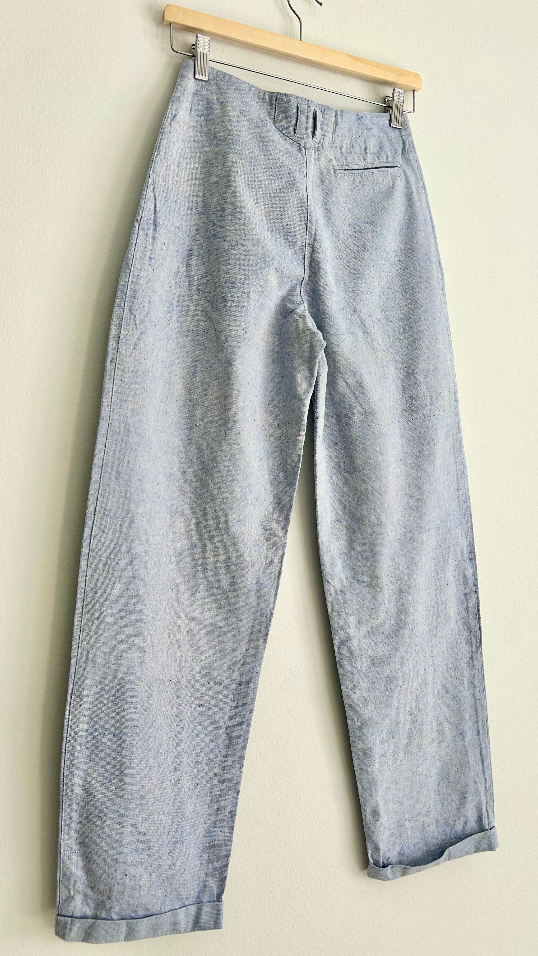Vintage 1980s High-Waist Cotton Pants | Light Blue | XS–S