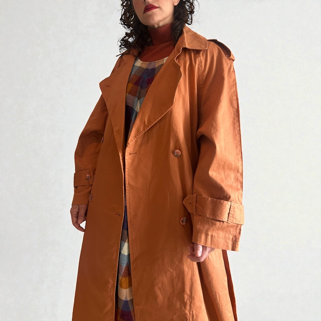 Vintage Oversized Trench Coat - Rust Terracotta