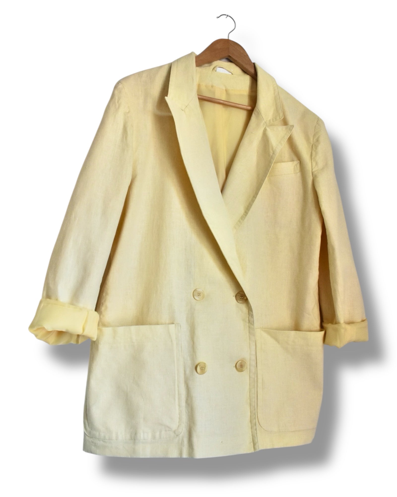 Light Yellow Vintage Linen Blazer – Size 38 (EU
