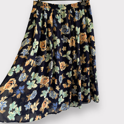 Vintage Pleated Floral Midi Skirt