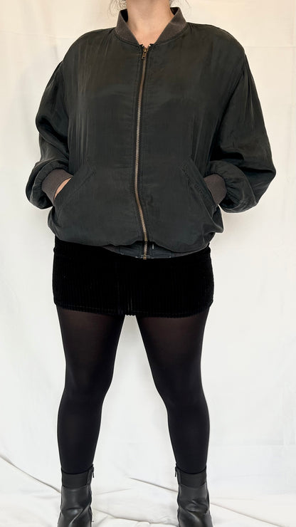 Vintage Black Bomber Jacket 100% Silk