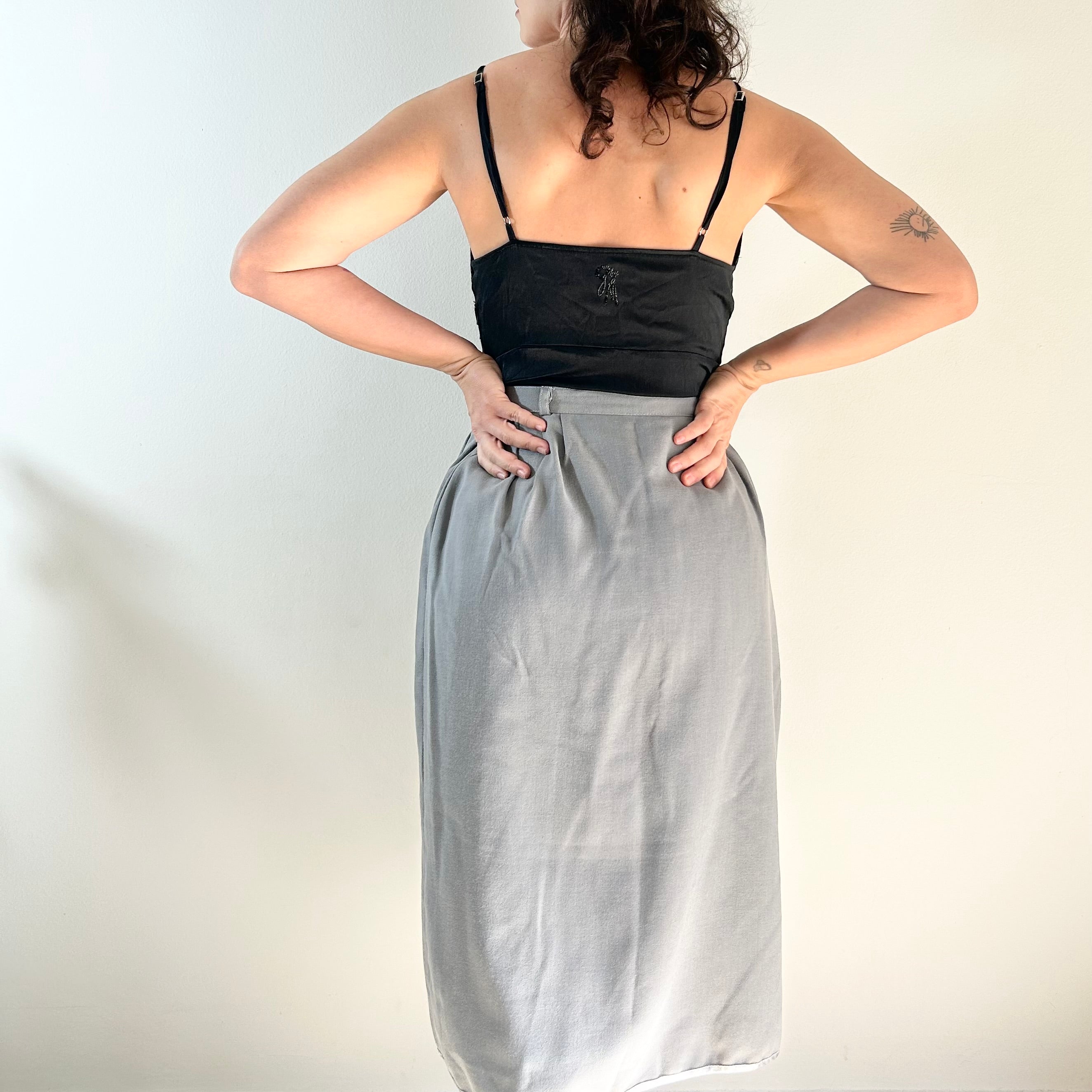 Vintage Slate Grey Wrap Midi Skirt