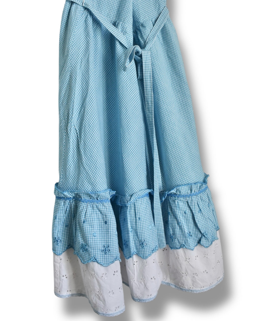 Vintage Blue Gingham Cotton Dress with Eyelet Trim