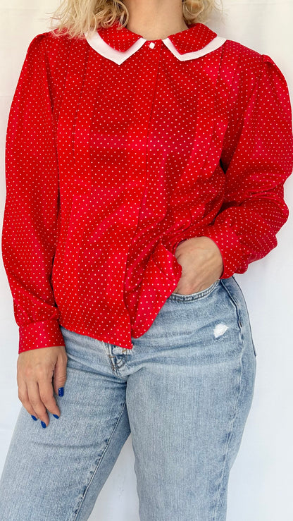 Vintage Polka Dot Long Sleeve Shirt with Shoulder Pads