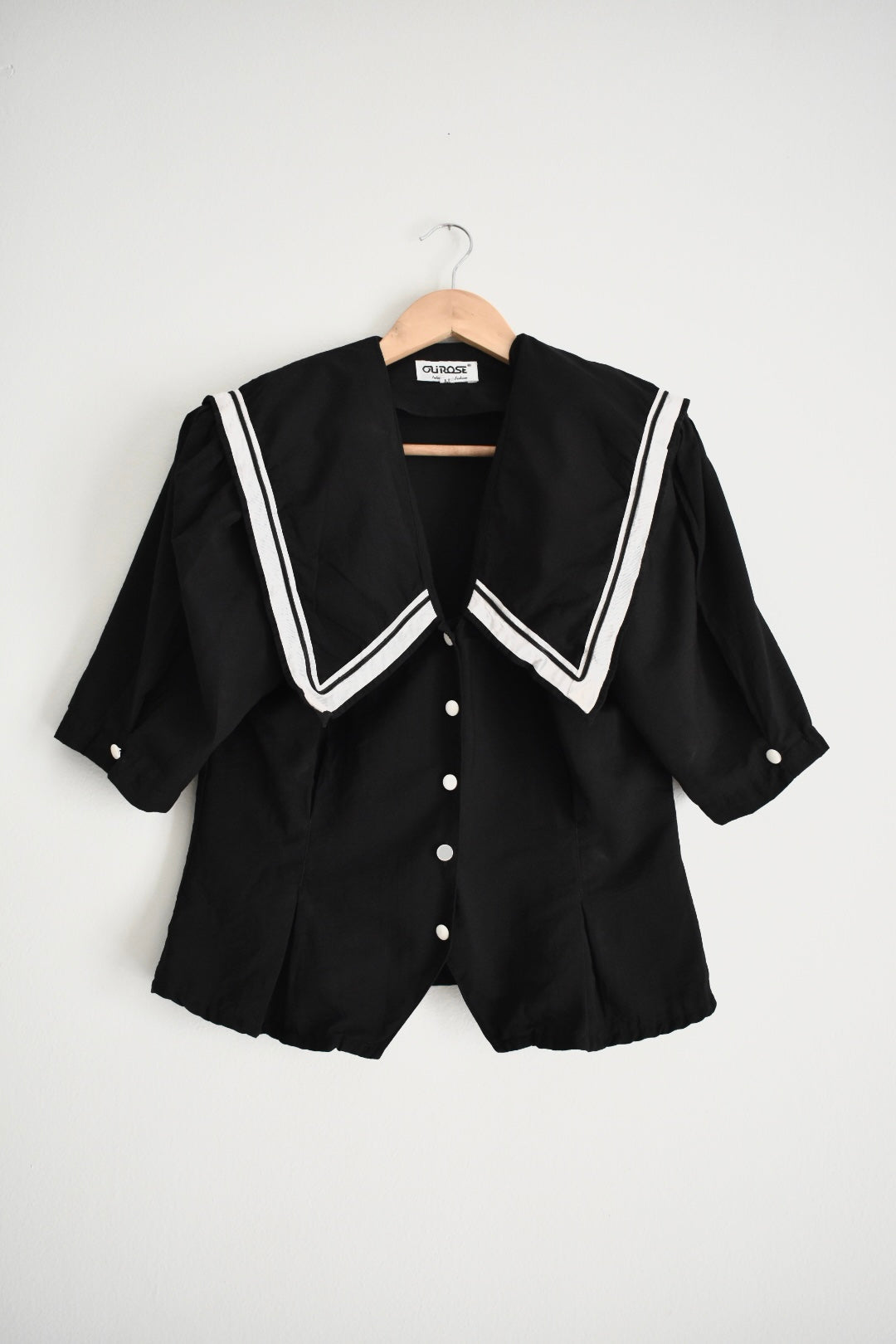 Vintage Black Women’s Blouse with Sailor Collar