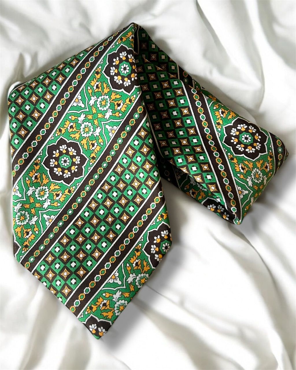 Vintage Tie – Green & Brown Geometric Pattern