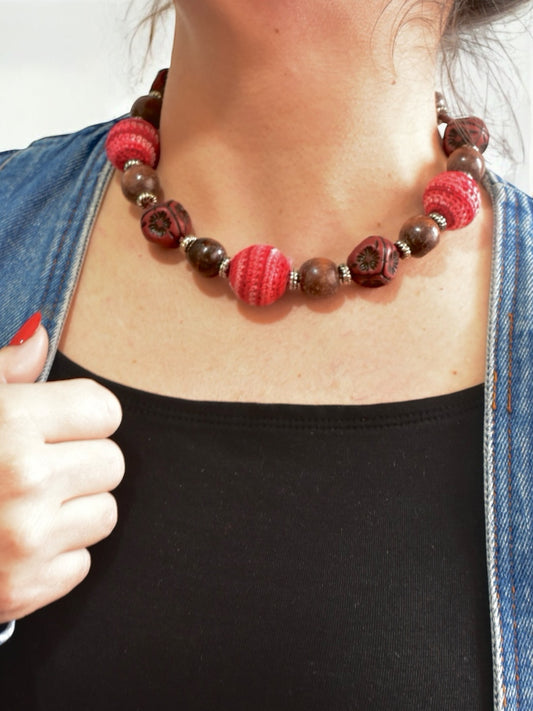 Handmade Wooden and Crochet Necklace