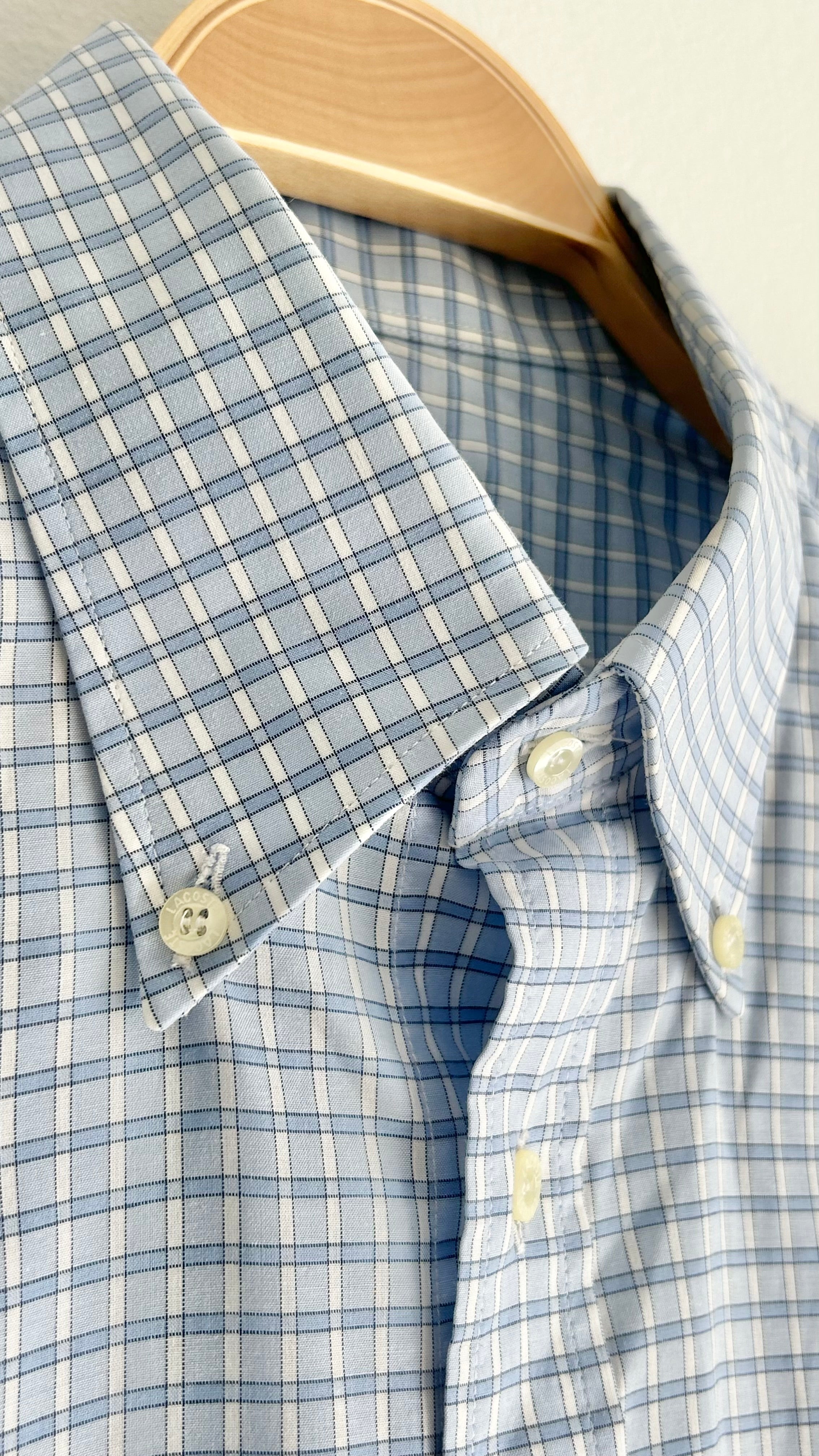 Vintage Lacoste Checked Shirt – Light Blue, 100% Cotton, Size 42