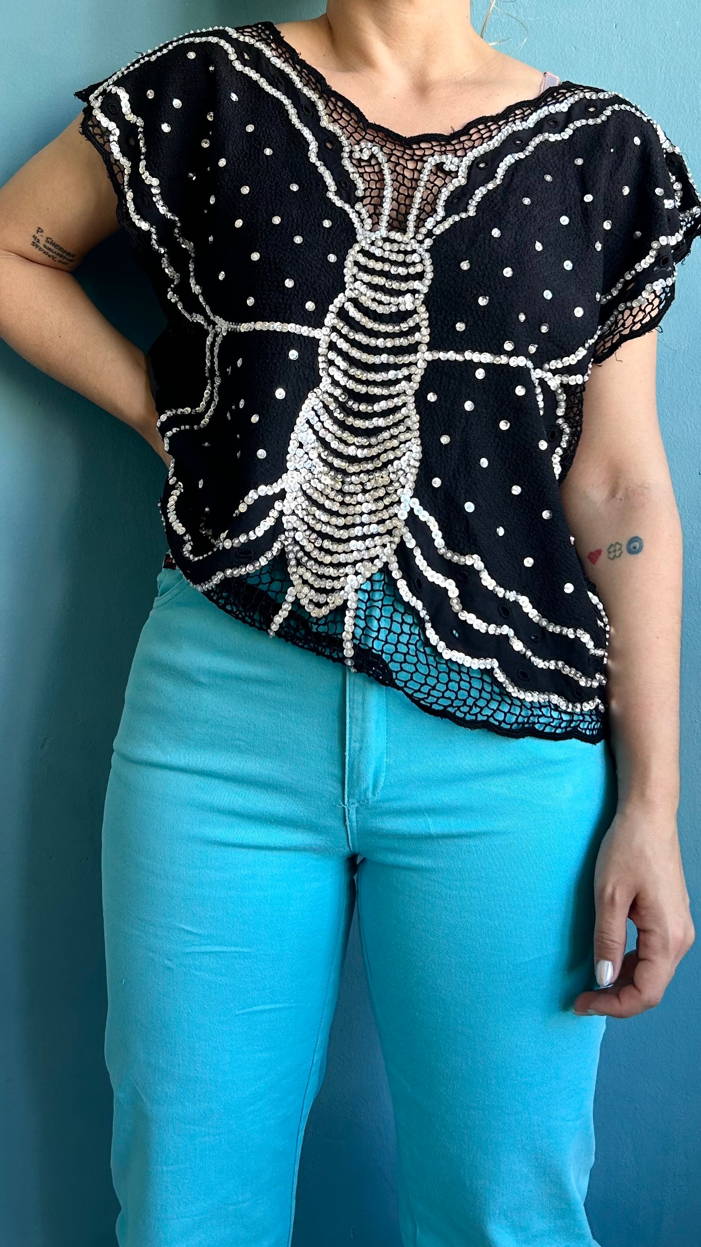 Vintage Butterfly Sequinned Top