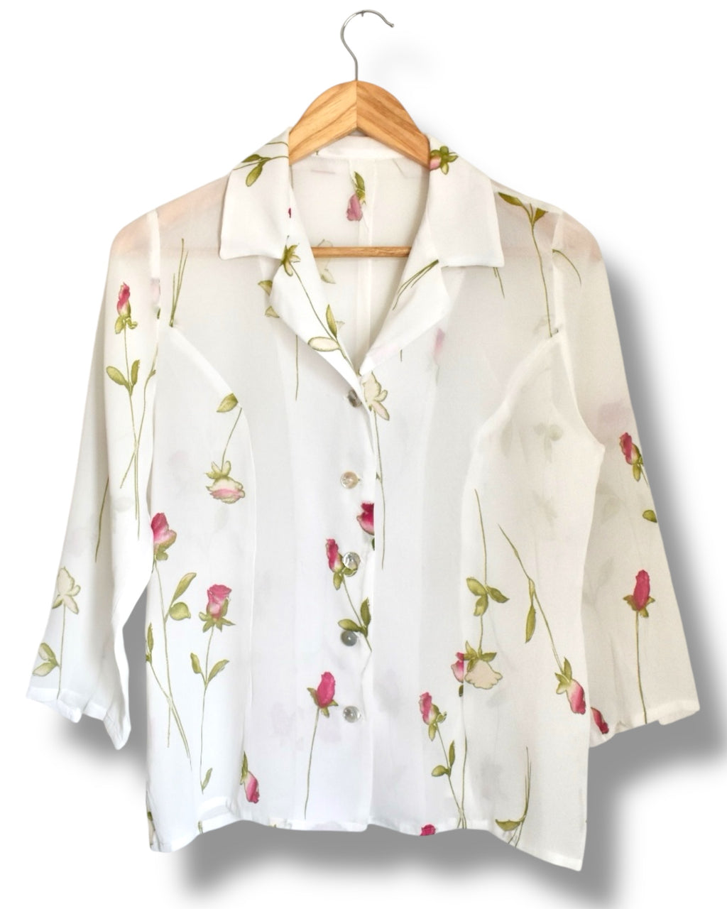 Vintage 3/4 Sleeve Sheer Floral Blouse