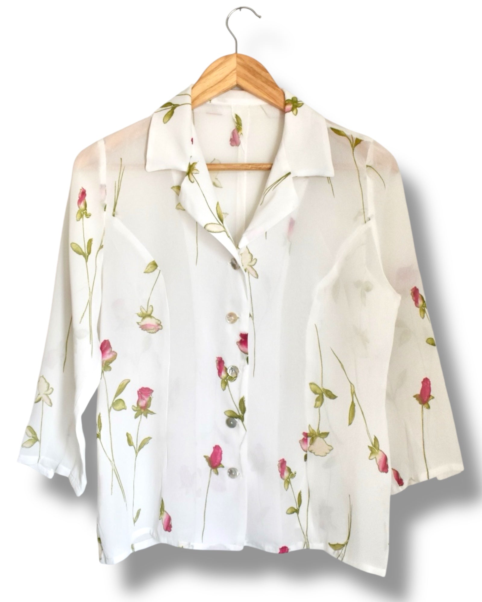 Vintage 3/4 Sleeve Sheer Floral Blouse