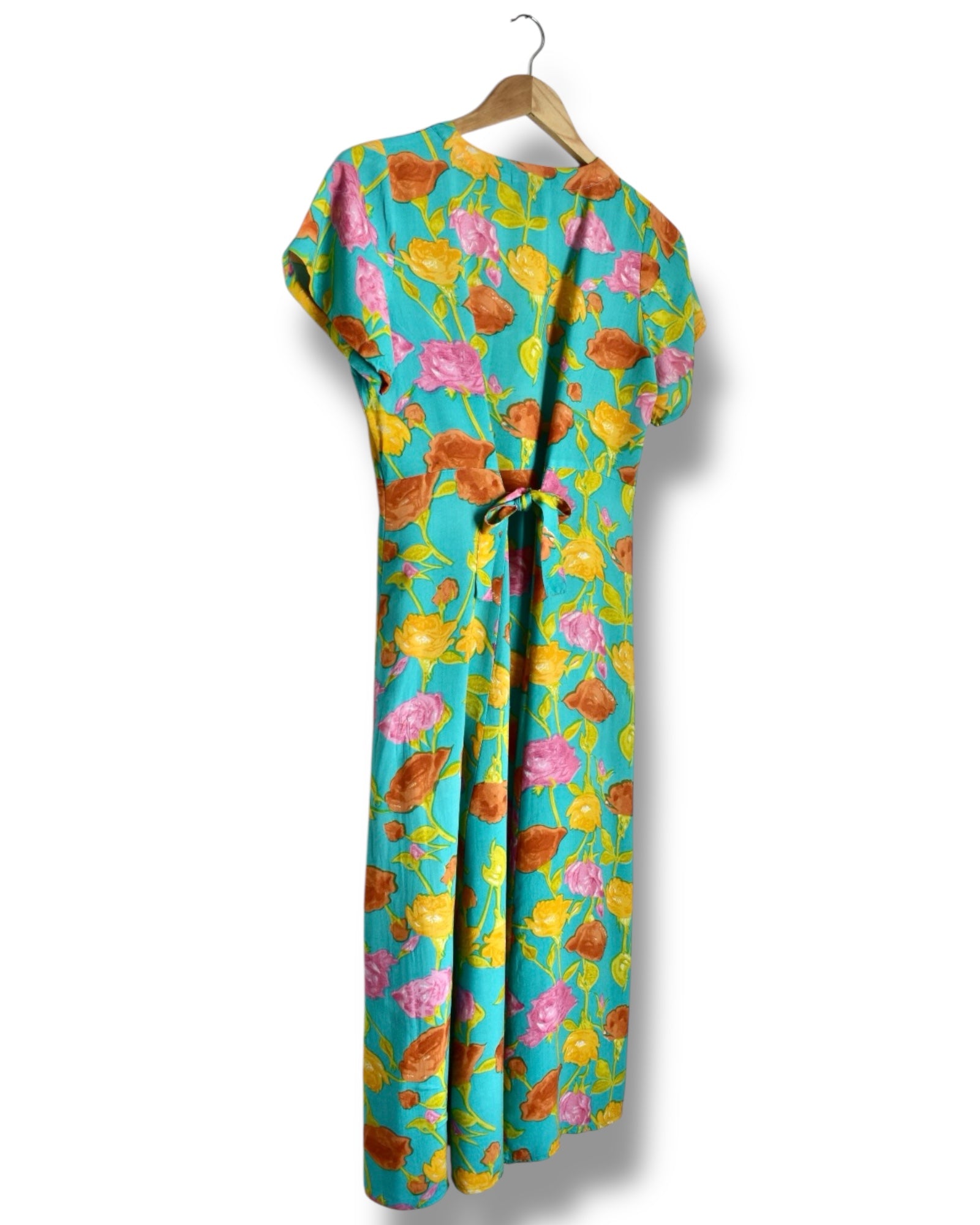 Vintage Midi Dress – Turquoise with Floral Print