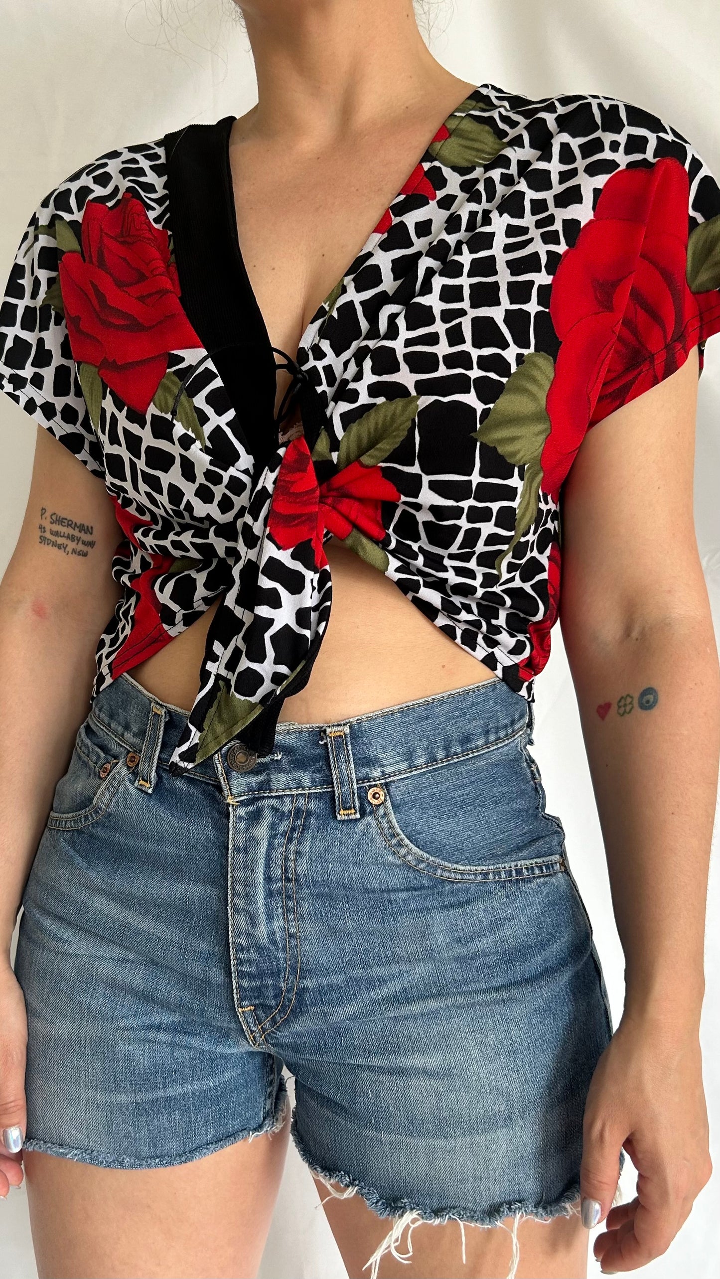 Vintage Knot Crop Top with Shoulder Pads