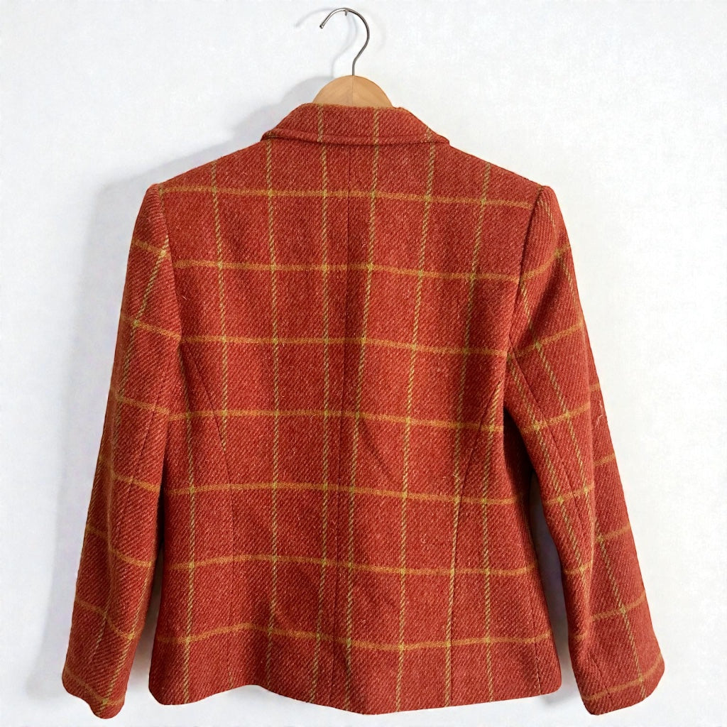 Cyrillus Paris 100% Virgin Wool Orange Plaid Jacket