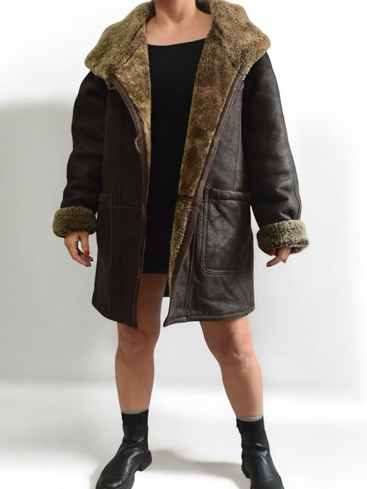 Vintage Shearling Dark Brown Coat