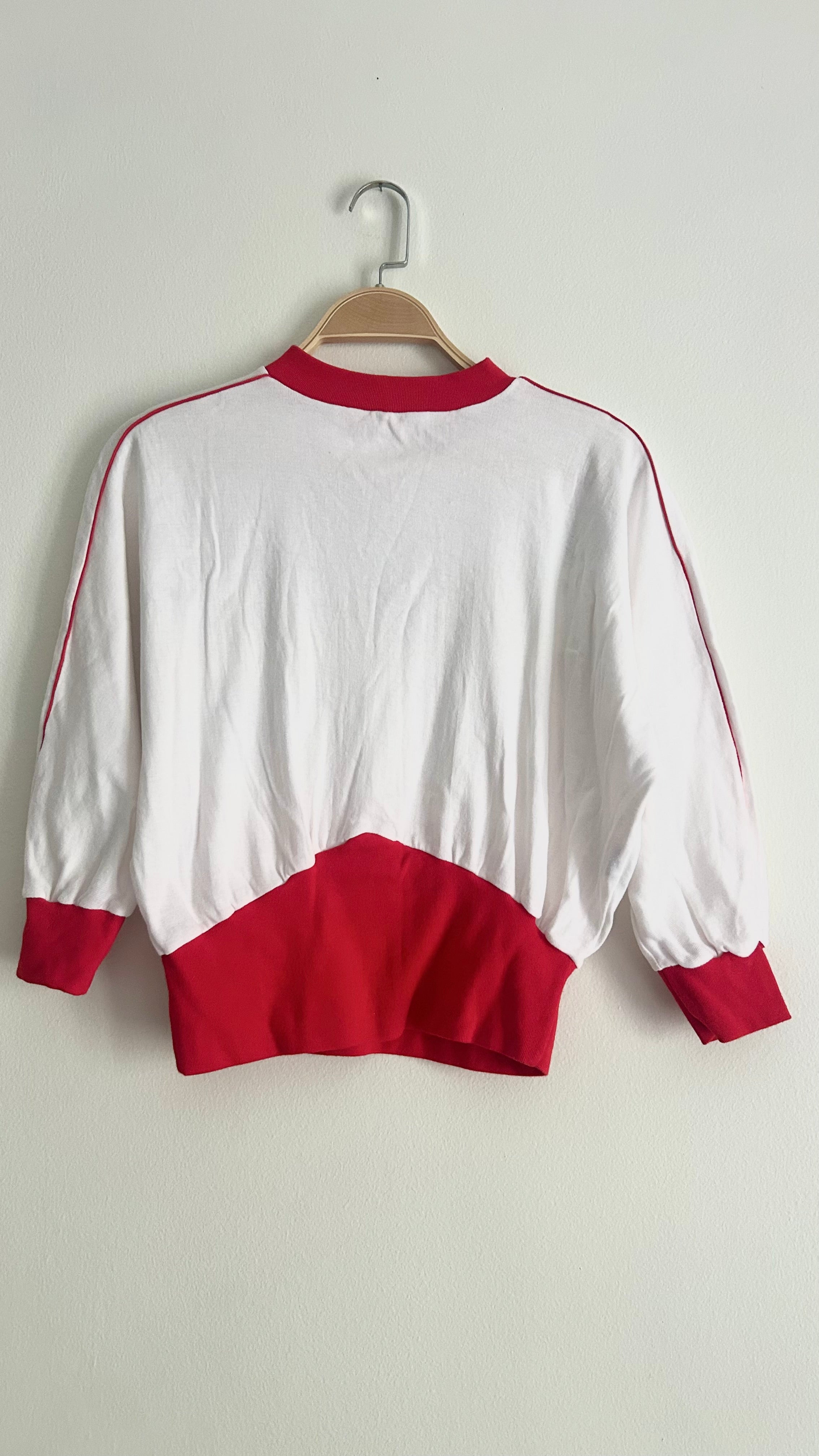Vintage White 3/4 Sleeve Women’s Shirt with Red Details