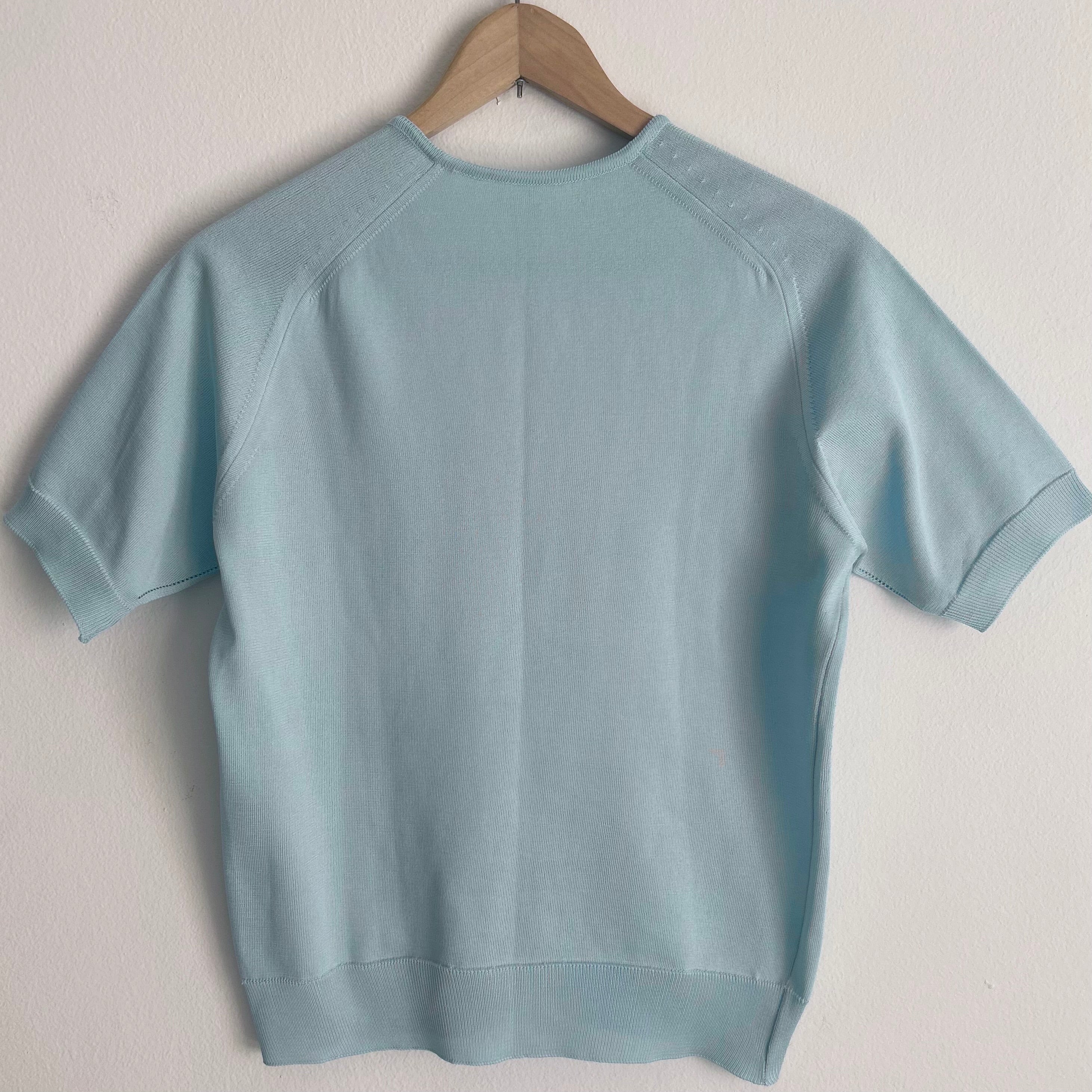 70s Blue Pointelle Knit Top