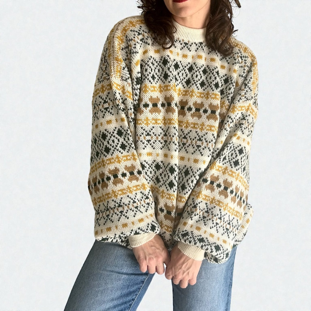 Vintage Nordic Pattern Knit Sweater