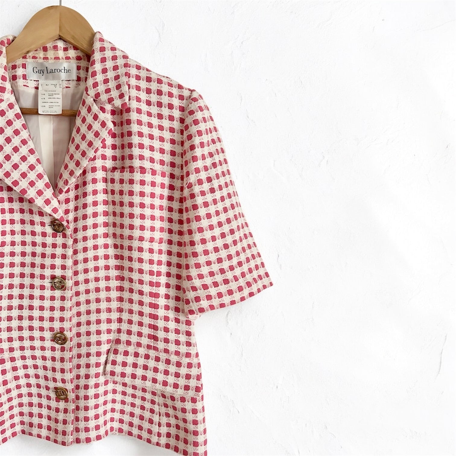 Guy Laroche Paris – Vintage Textured Gingham Short-Sleeve Blazer