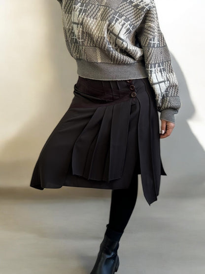 Vintage Asymmetric Pleated Skirt