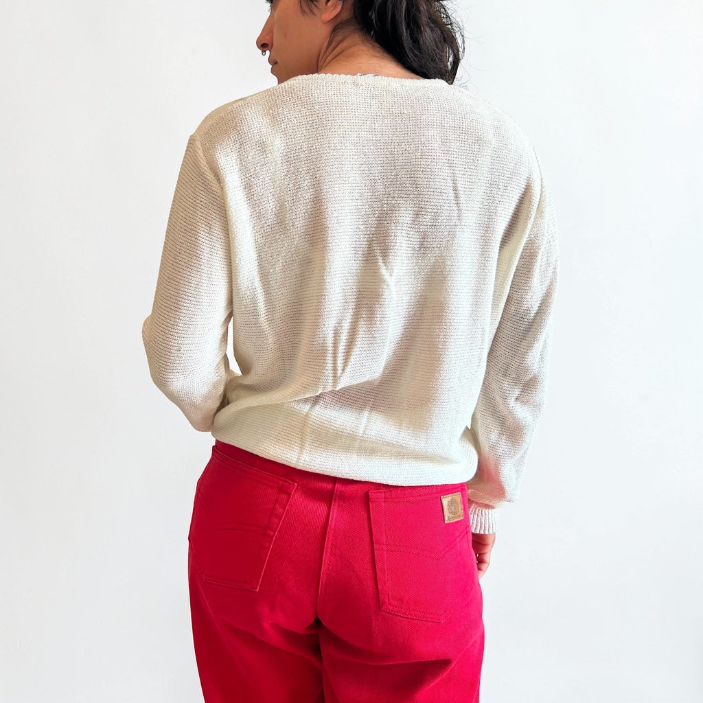 Vintage Italian Knit Cardigan • Delicate Floral Embroidery