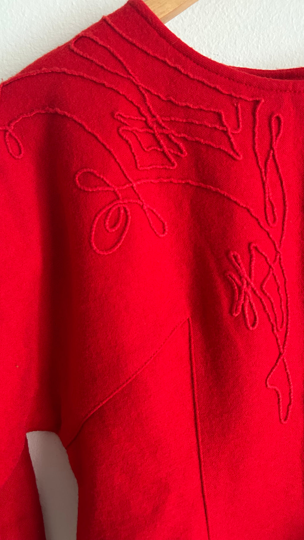 80s Sculptural Red Wool-Blend Blouse