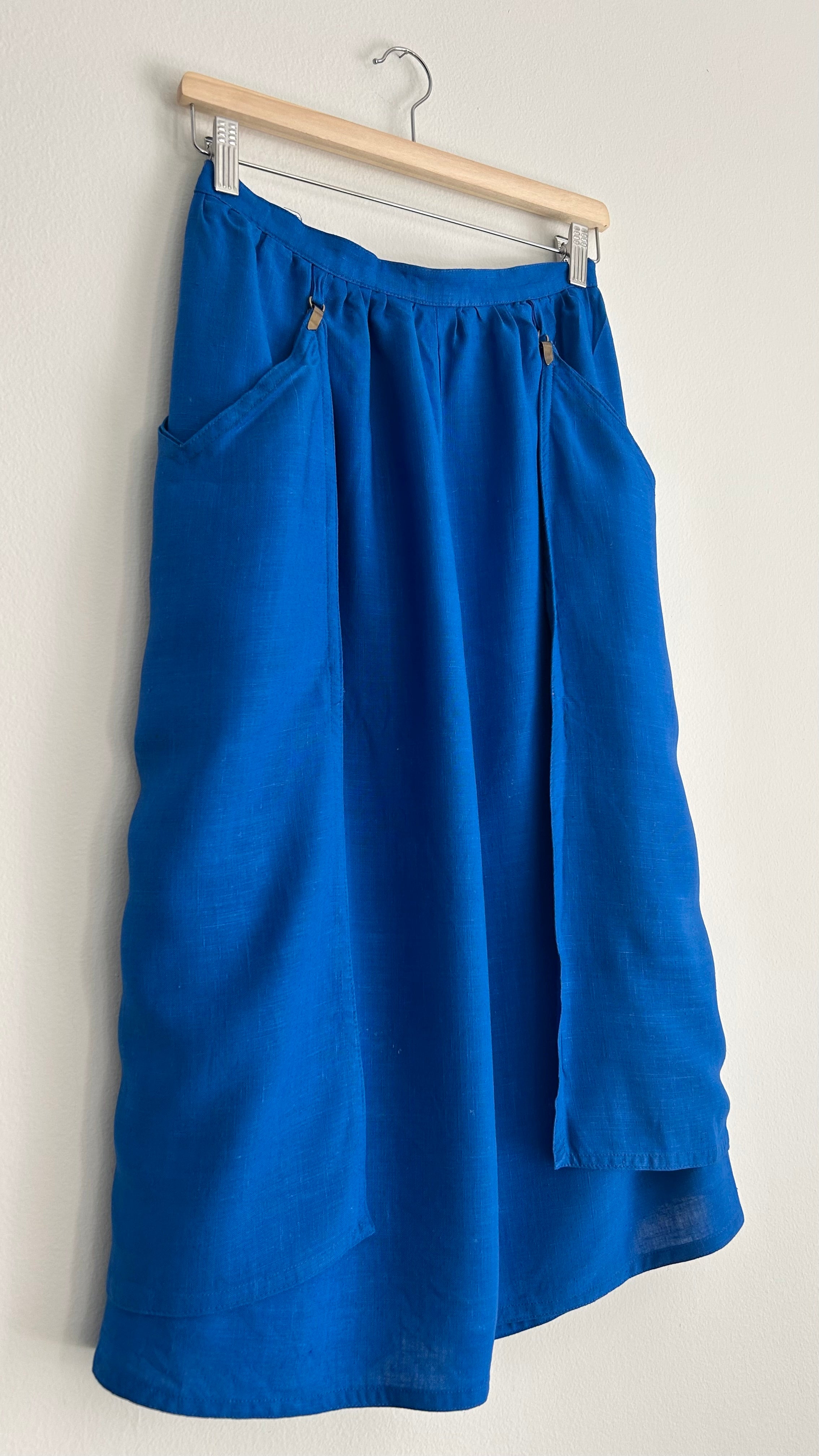 Vintage 1970s Royal Blue Linen Midi Skirt