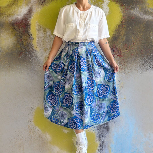 Vintage Patterned Pleated Skirt