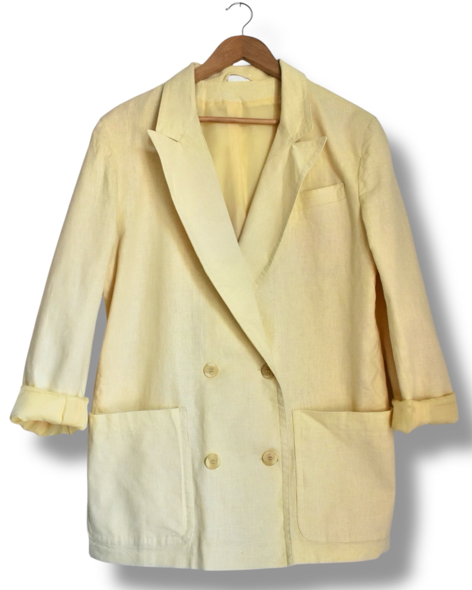Light Yellow Vintage Linen Blazer – Size 38 (EU