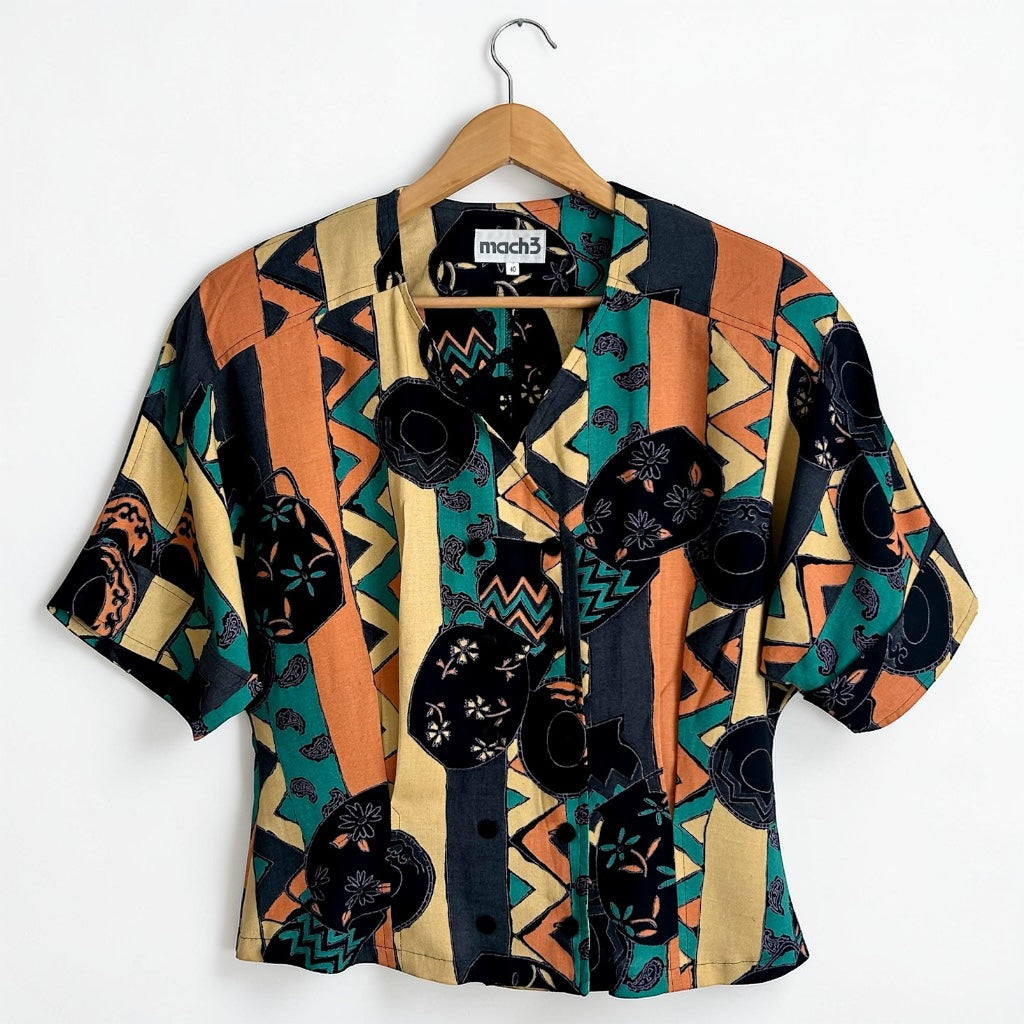 Colorful 90s Statement Blouse • Geometric Shapes