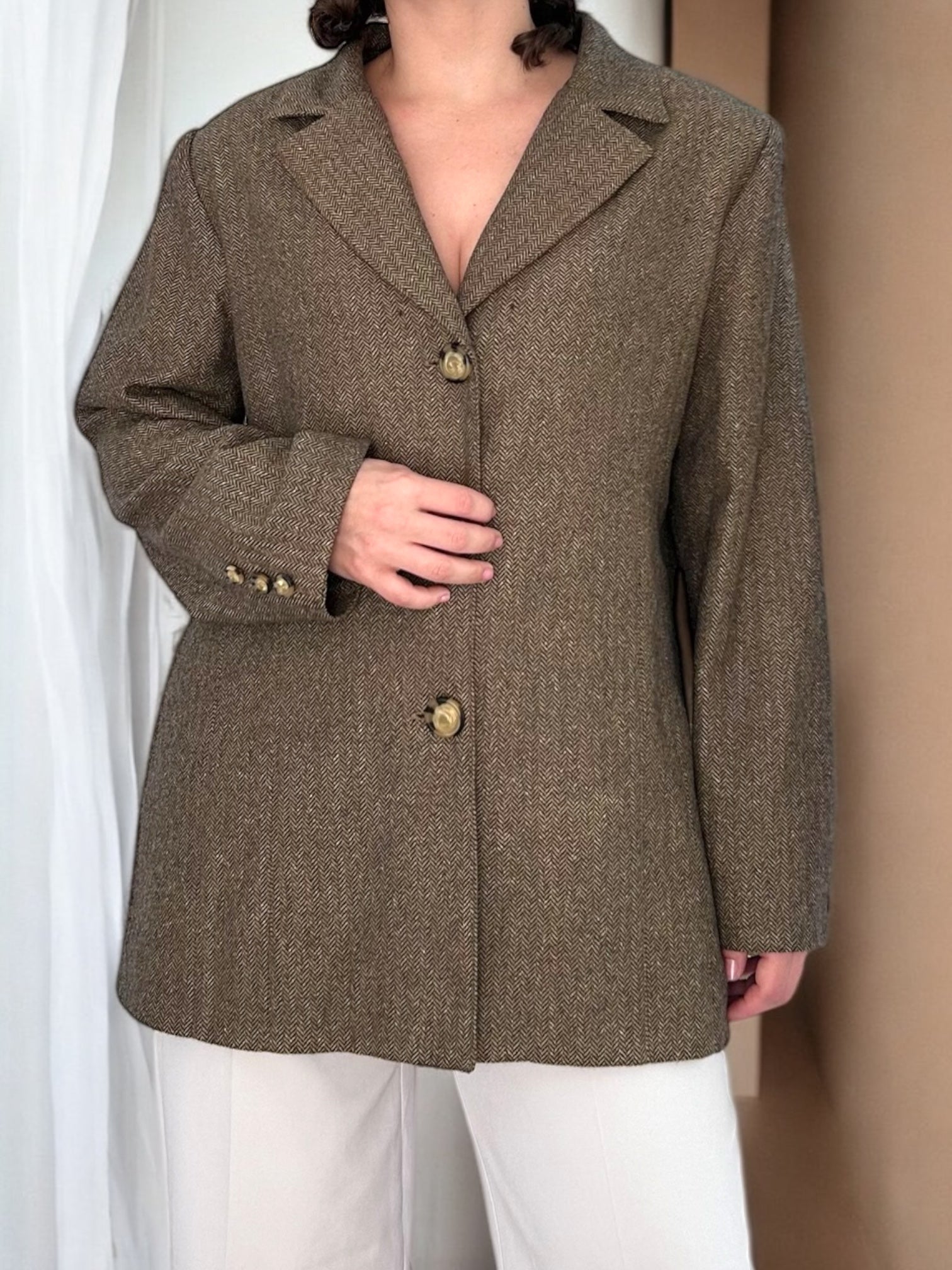 Vintage Wool Fishbone Blazer