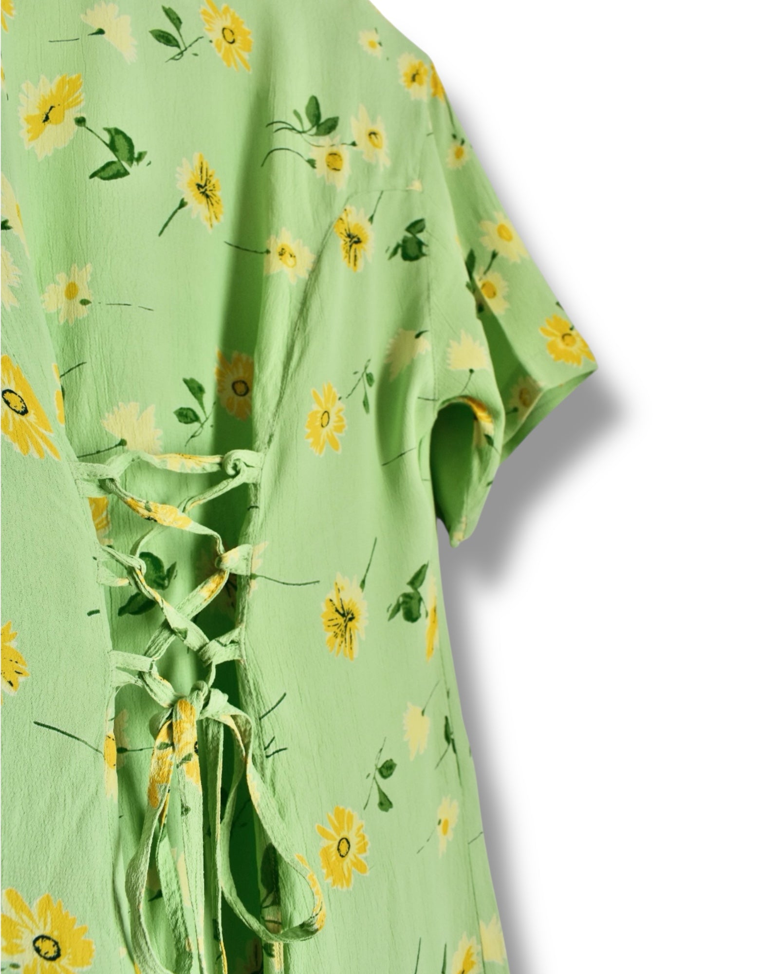 Vintage 80s/90s Green Floral Midi Dress – 100% Viscose