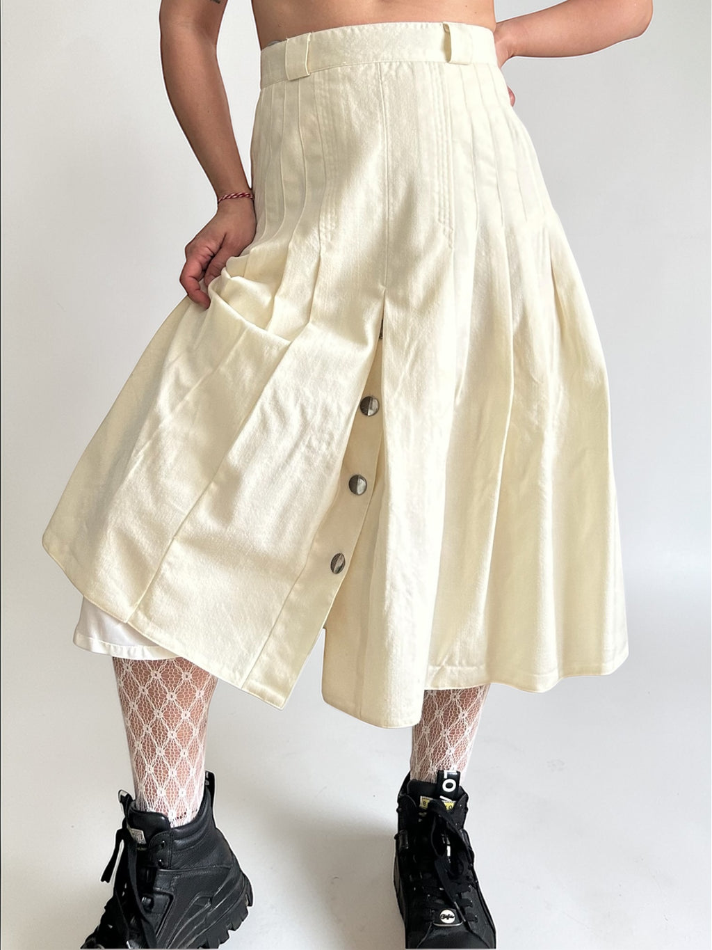 90s Tailored Virgin Wool Pleated Midi Skirt