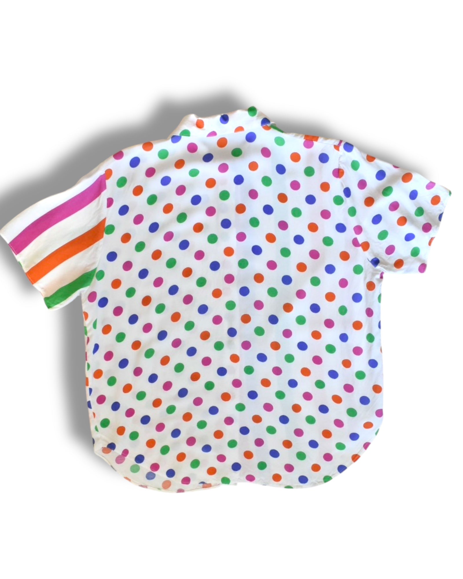 Short-Sleeve Button-Up Shirt with Colorful Stripes & Polka Dots
