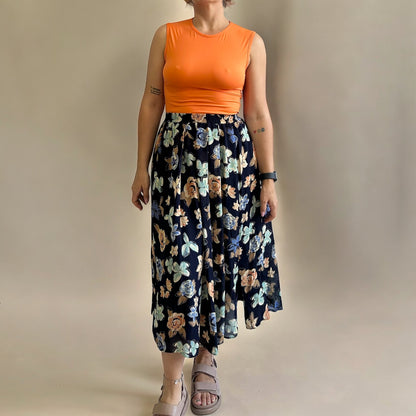 Vintage Pleated Floral Midi Skirt