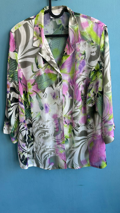 Vintage See Through Floral Blouse with Shoulder Pads