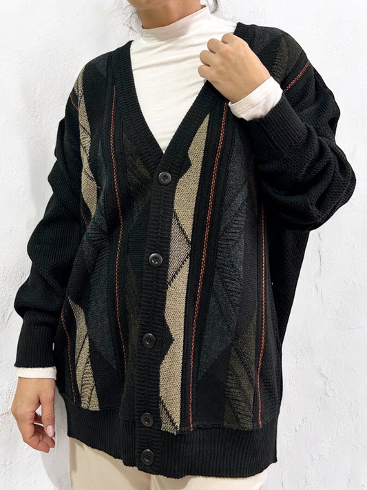 Vintage Patterned Black Cardigan