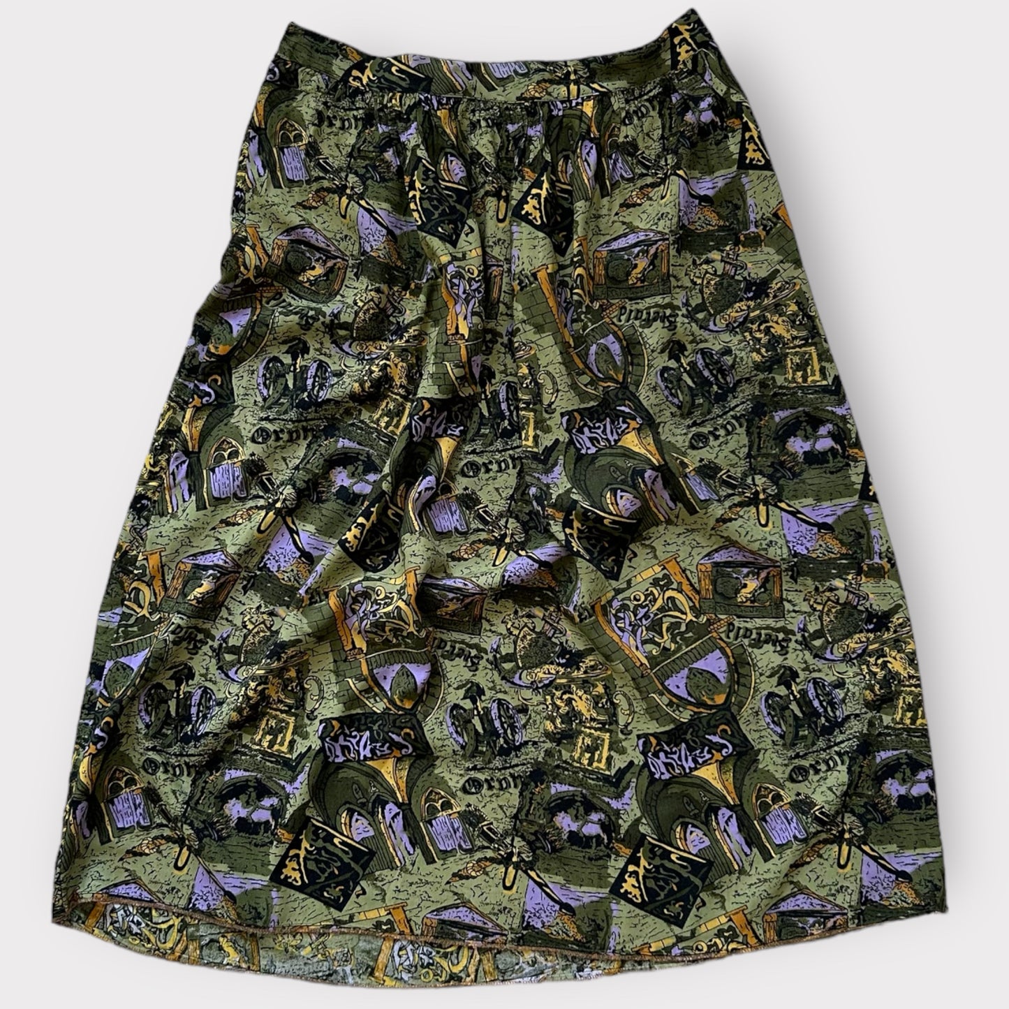 Vintage Patterned Midi Flared Skirt