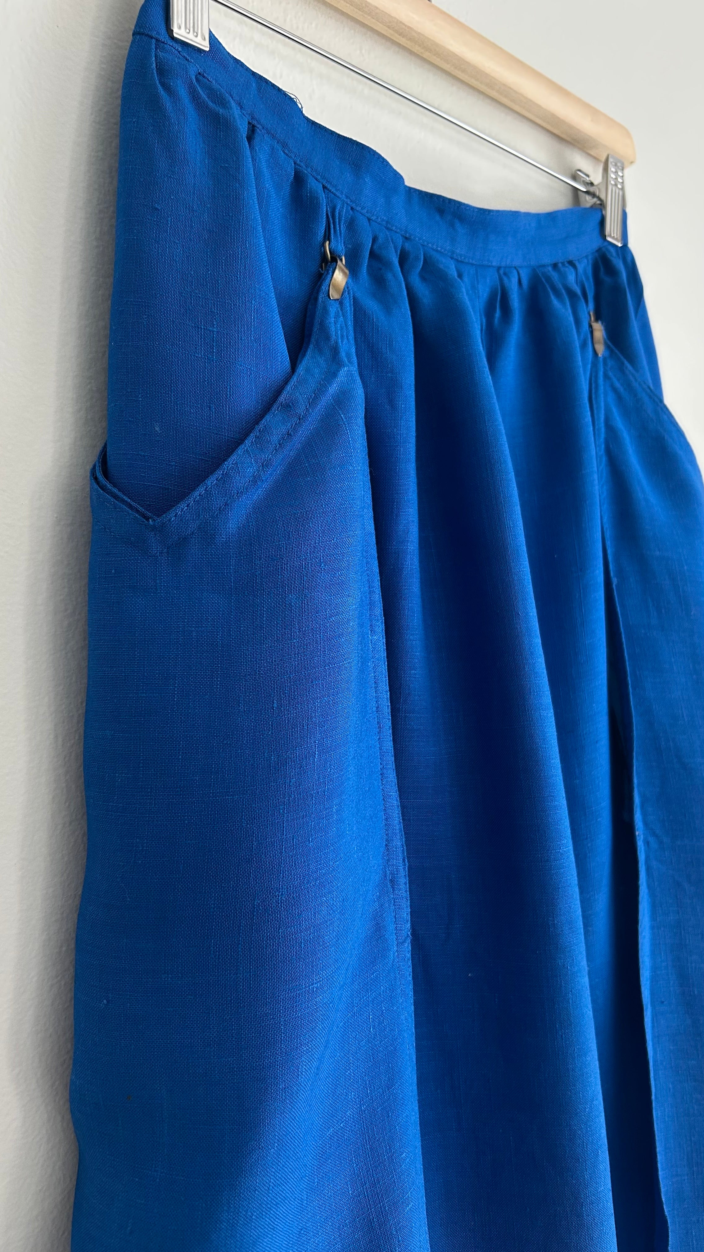 Vintage 1970s Royal Blue Linen Midi Skirt