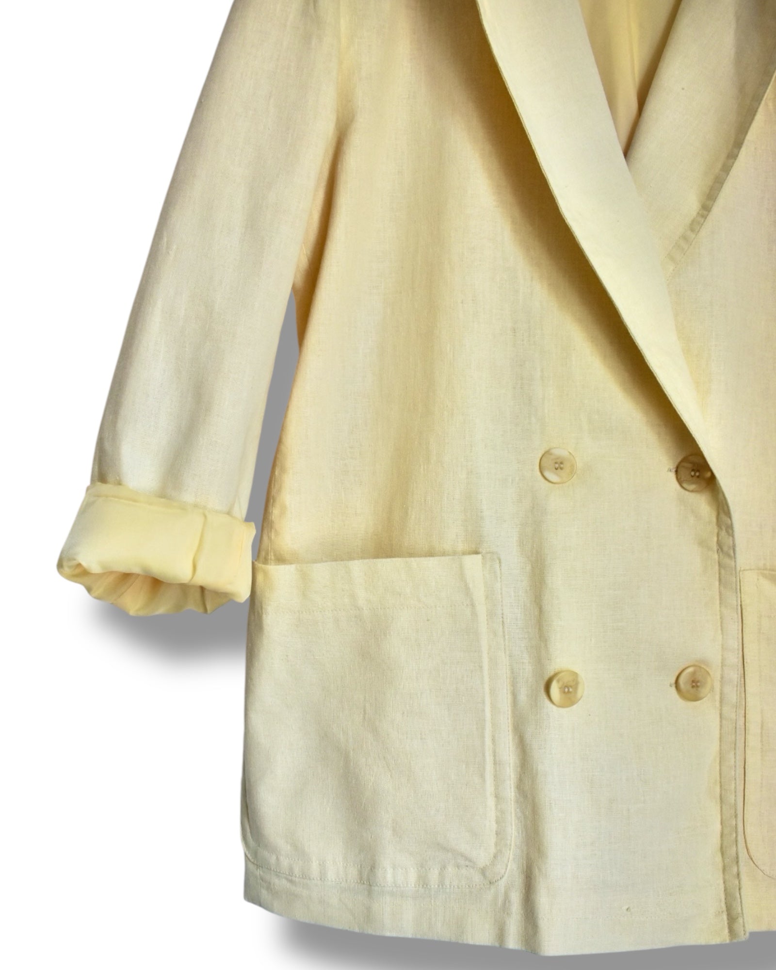 Light Yellow Vintage Linen Blazer – Size 38 (EU