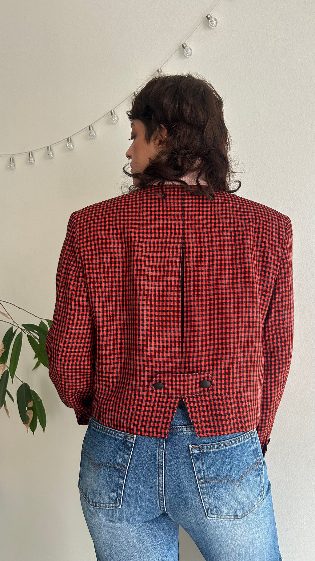Vintage Red Gingham Cropped Blazer