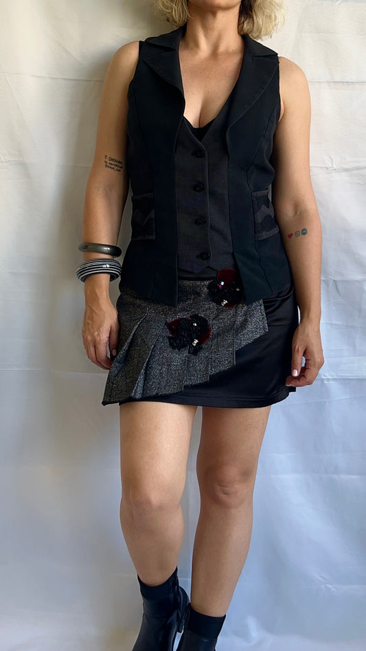 Y2K Mini Skirt with Metallic and Velvet Details