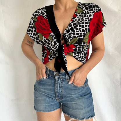 Vintage Knot Crop Top with Shoulder Pads