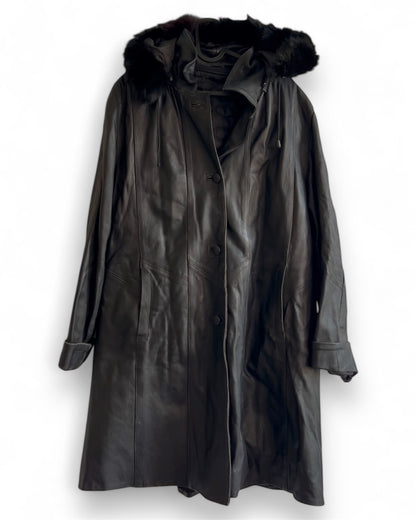 Vintage Leather Hooded Coat (Removable Hood and Warmer)