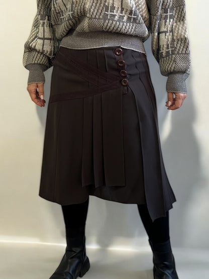 Vintage Asymmetric Pleated Skirt