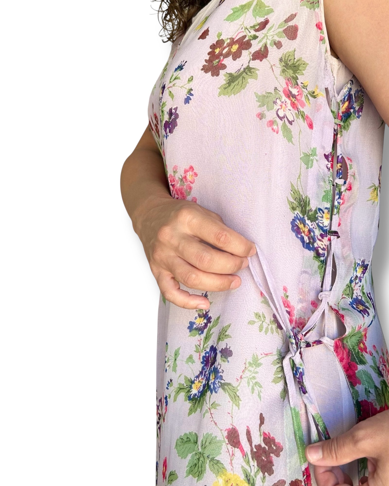 Vintage Lilac Floral Sheer Midi Dress