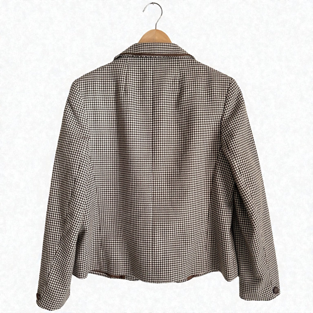 Vintage Houndstooth Virgin Wool Blend Blazer - Brown & Cream
